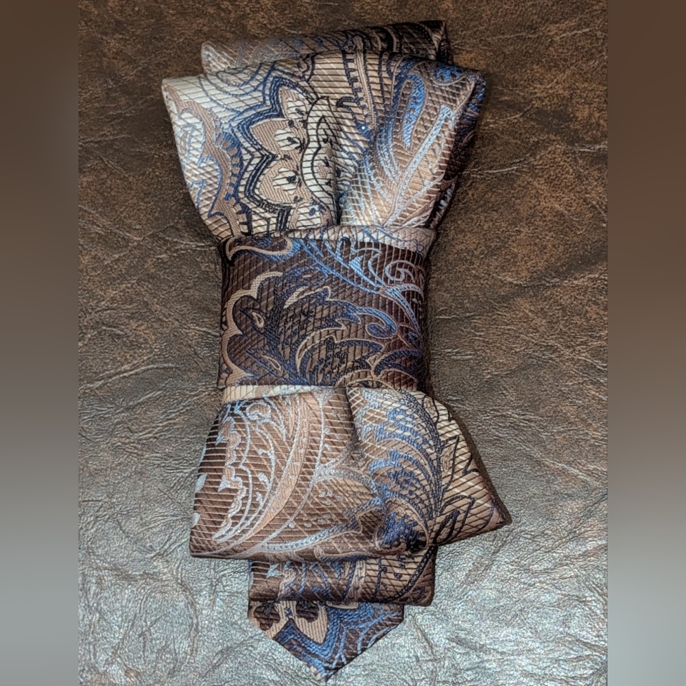Necktie Necklace with Paisley Blues & Browns - Picture 2 of 3